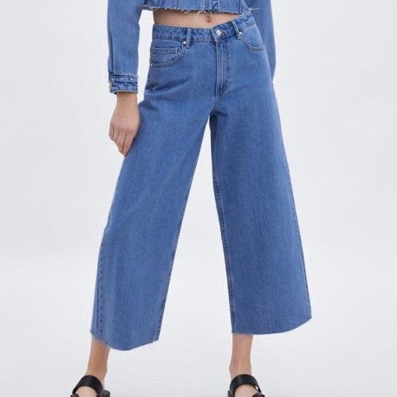 Zara Denim - ZARA Wide Leg Cropped Denim Pants